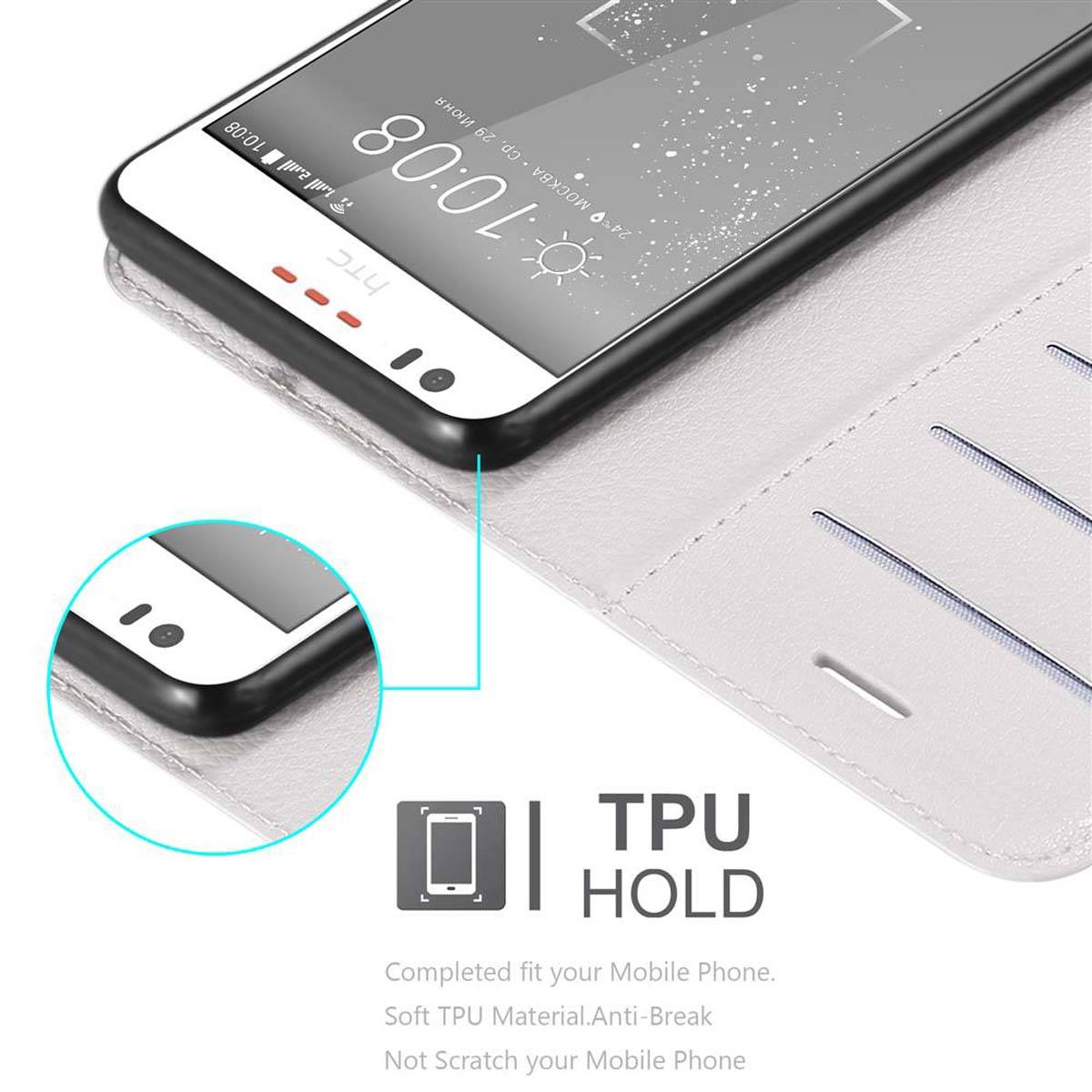 Cadorabo Hülle für HTC Desire 10 LIFESTYLE / Desire 825 Schutz Hülle in Weiß Handyhülle Etui Case Cover Magnetverschluss