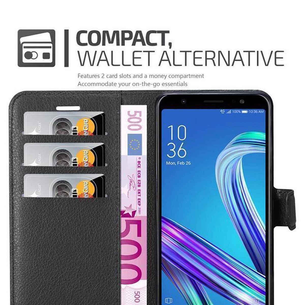 Cadorabo Hülle für Asus ZenFone MAX PRO M1 (6 Zoll) Schutz Hülle in Schwarz Handyhülle Etui Case Cover Magnetverschluss