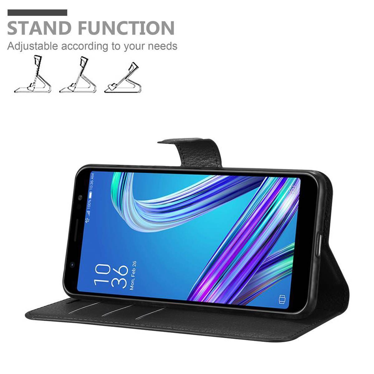 Cadorabo Hülle für Asus ZenFone MAX PRO M1 (6 Zoll) Schutz Hülle in Schwarz Handyhülle Etui Case Cover Magnetverschluss