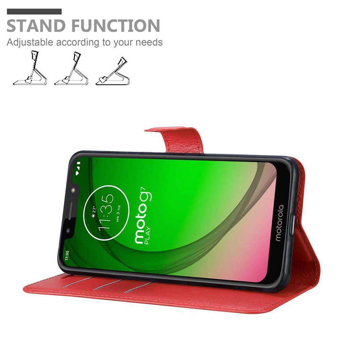 Cadorabo Hülle für Motorola MOTO G7 PLAY Schutz Hülle in Rot Handyhülle Etui Case Cover Magnetverschluss