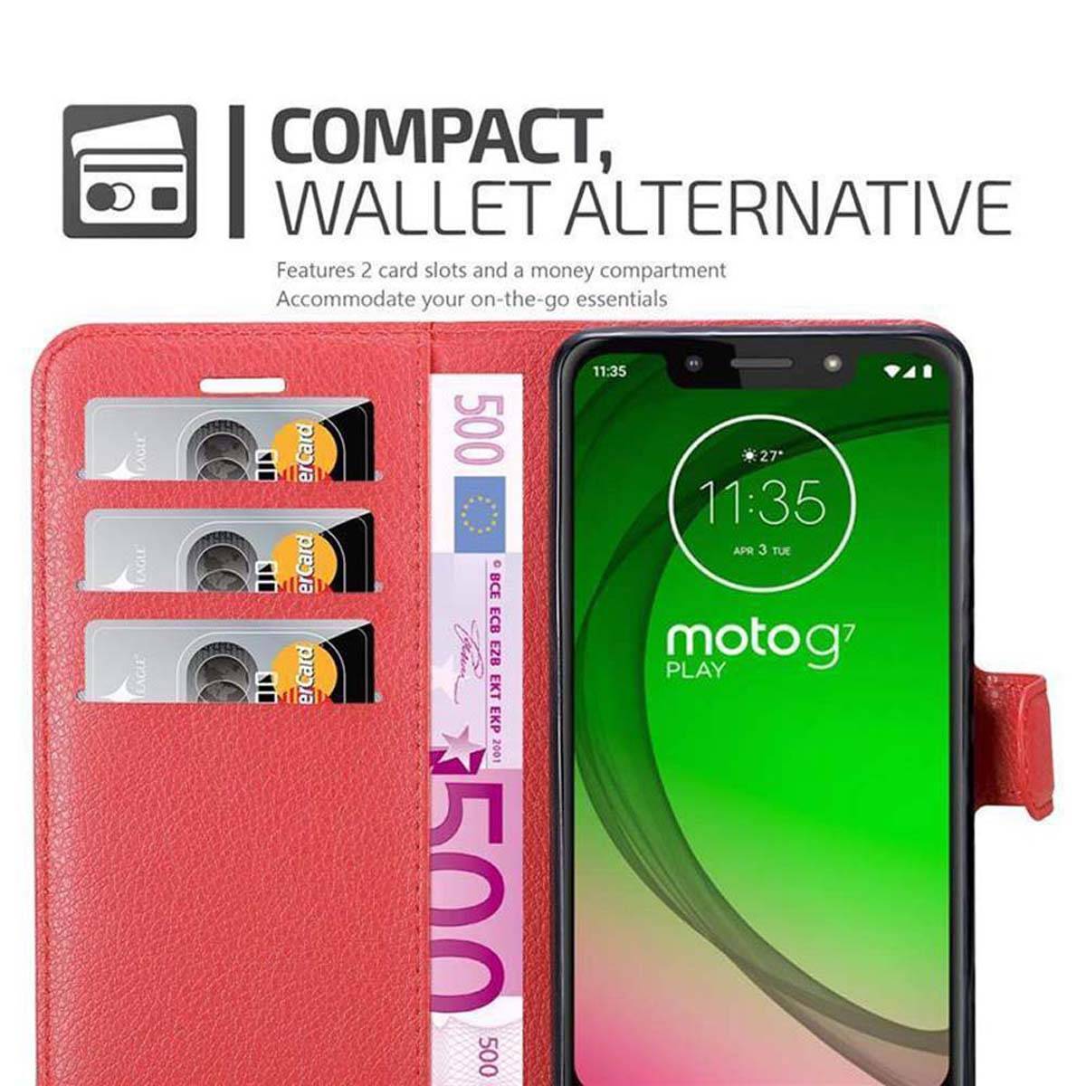 Cadorabo Hülle für Motorola MOTO G7 PLAY Schutz Hülle in Rot Handyhülle Etui Case Cover Magnetverschluss
