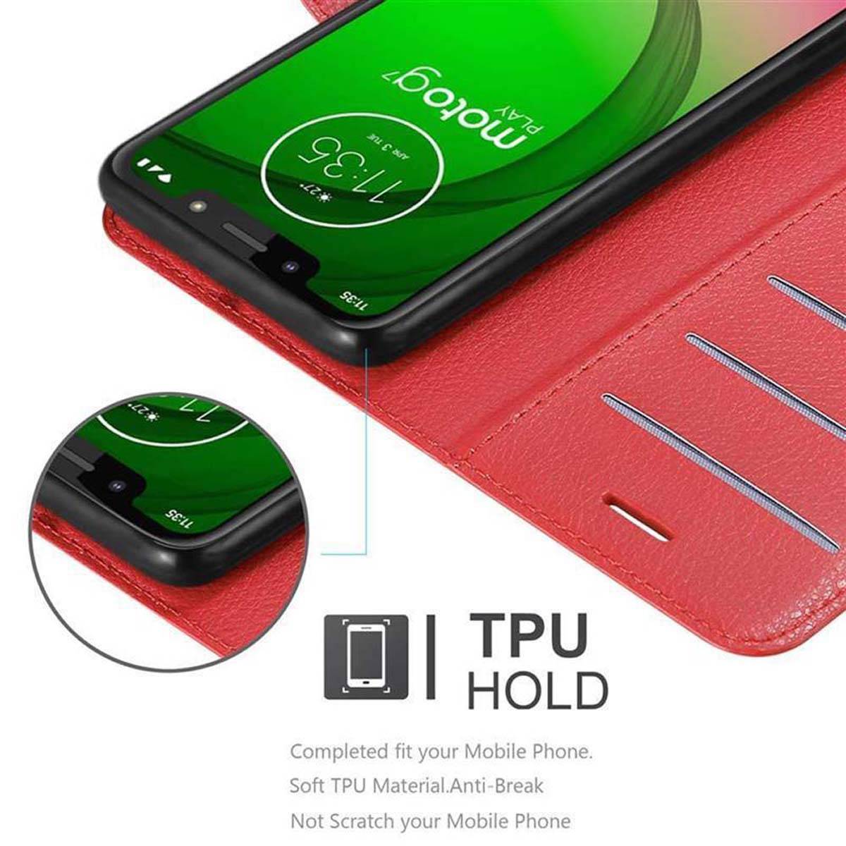 Cadorabo Hülle für Motorola MOTO G7 PLAY Schutz Hülle in Rot Handyhülle Etui Case Cover Magnetverschluss