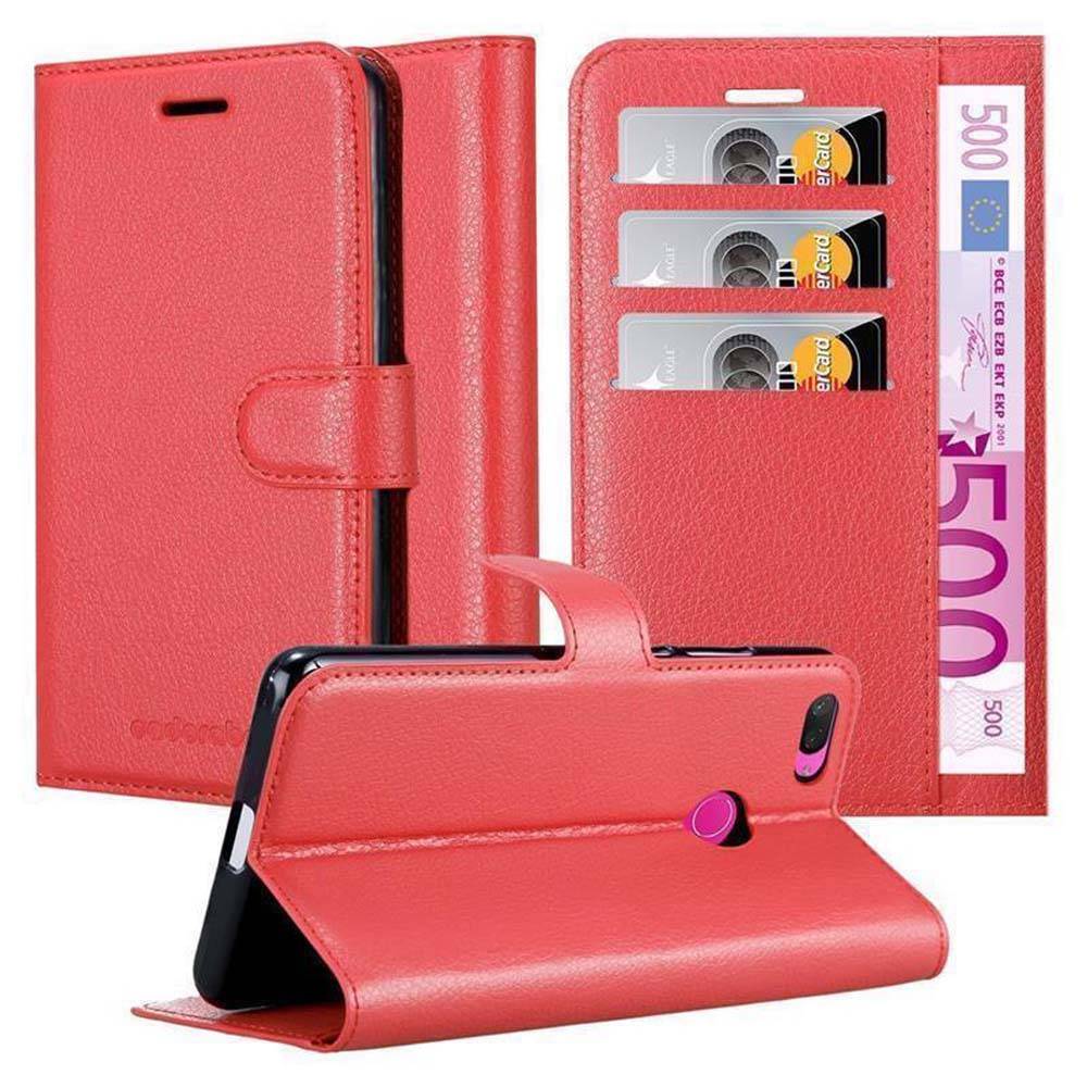 Cadorabo Hülle für Xiaomi Mi 8 LITE Schutz Hülle in Rot Handyhülle Etui Case Cover Magnetverschluss