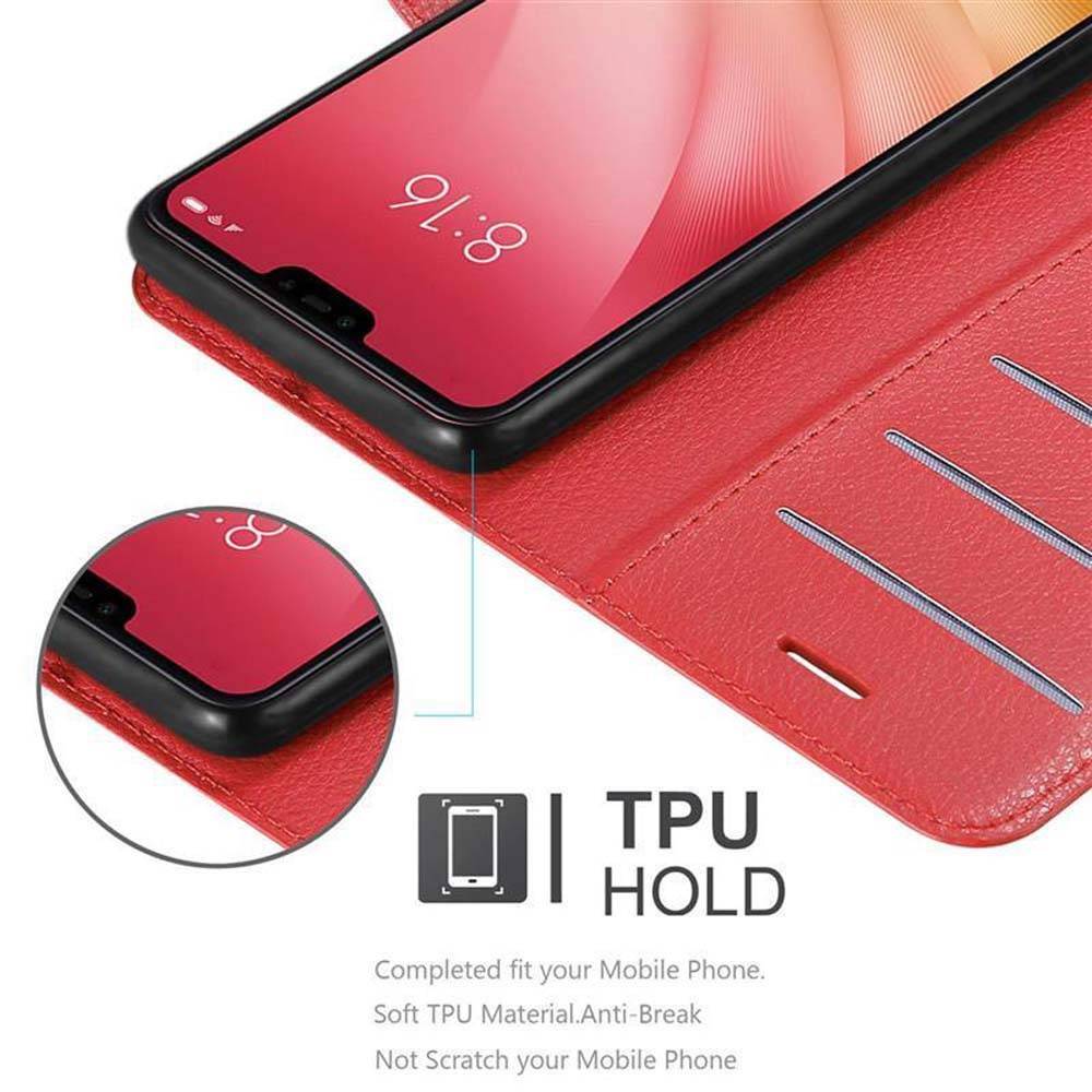 Cadorabo Hülle für Xiaomi Mi 8 LITE Schutz Hülle in Rot Handyhülle Etui Case Cover Magnetverschluss