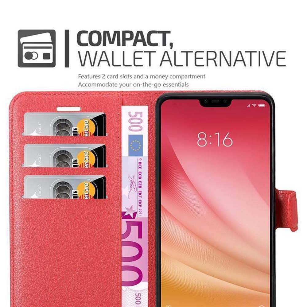 Cadorabo Hülle für Xiaomi Mi 8 LITE Schutz Hülle in Rot Handyhülle Etui Case Cover Magnetverschluss