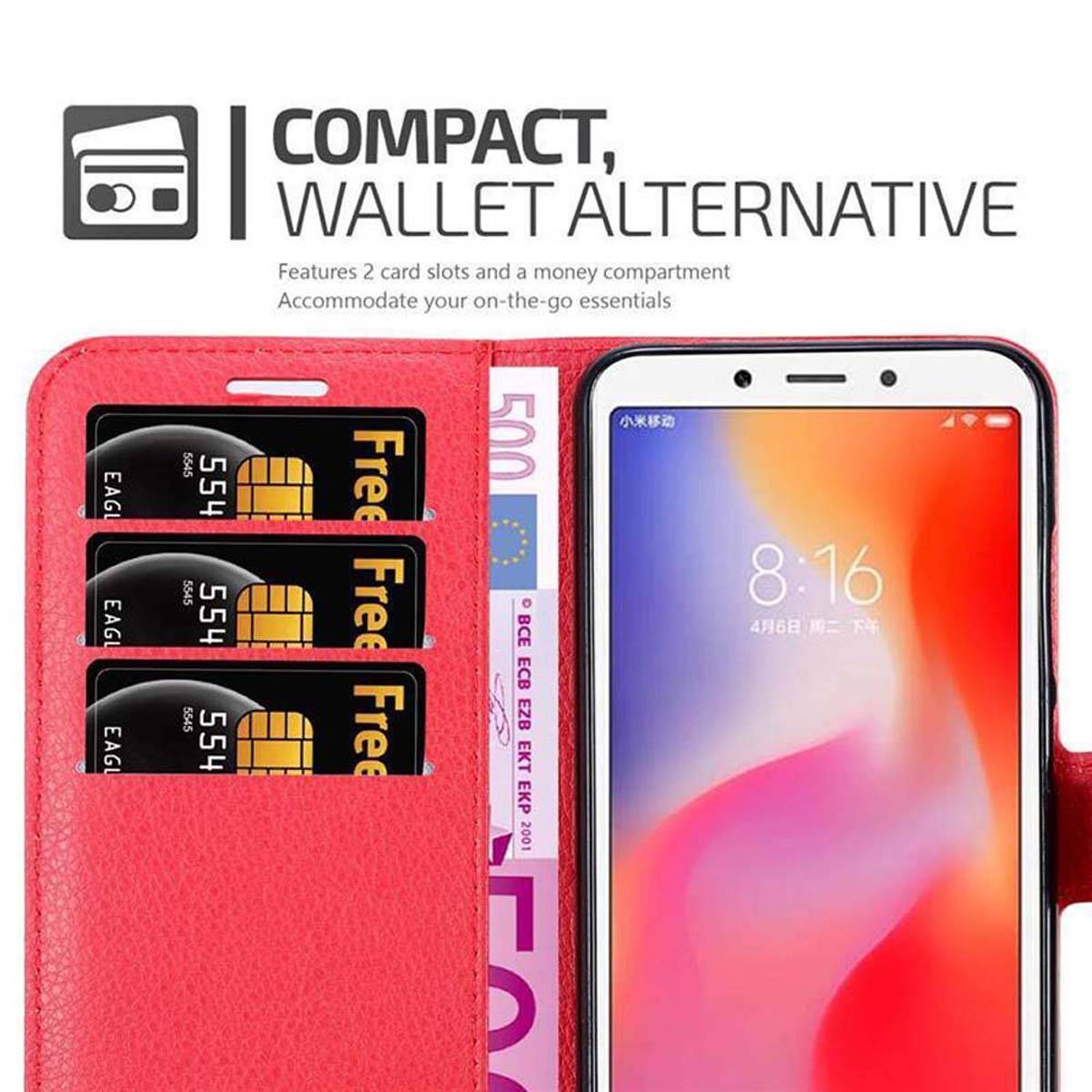Cadorabo Hülle für Xiaomi RedMi 6 Schutz Hülle in Rot Handyhülle Etui Case Cover Magnetverschluss