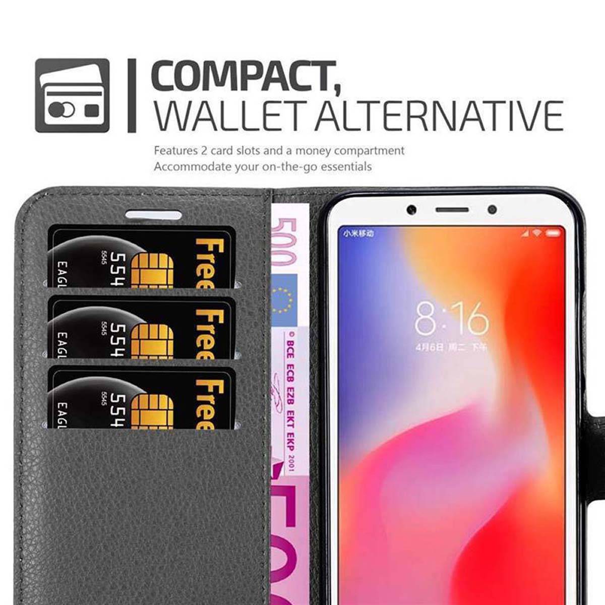 Cadorabo Hülle für Xiaomi RedMi 6 Schutz Hülle in Schwarz Handyhülle Etui Case Cover Magnetverschluss