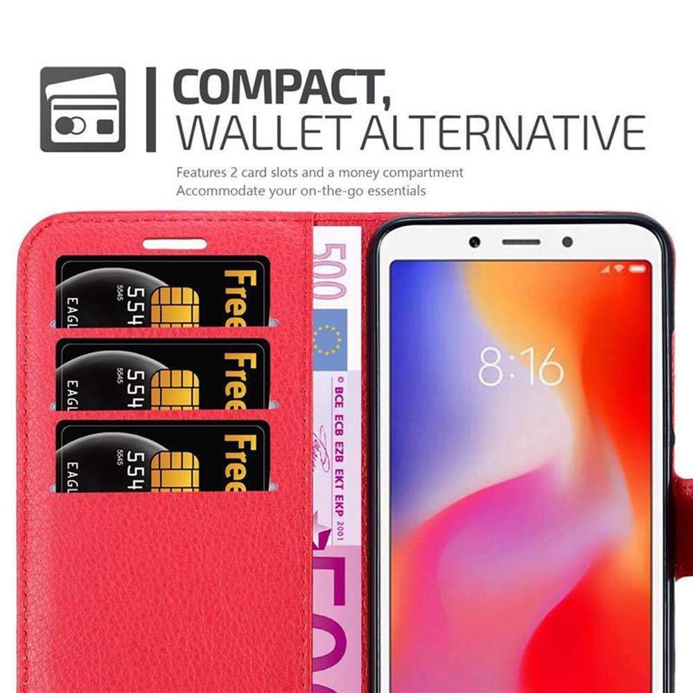 Cadorabo Hülle für Xiaomi RedMi 6A Schutz Hülle in Rot Handyhülle Etui Case Cover Magnetverschluss