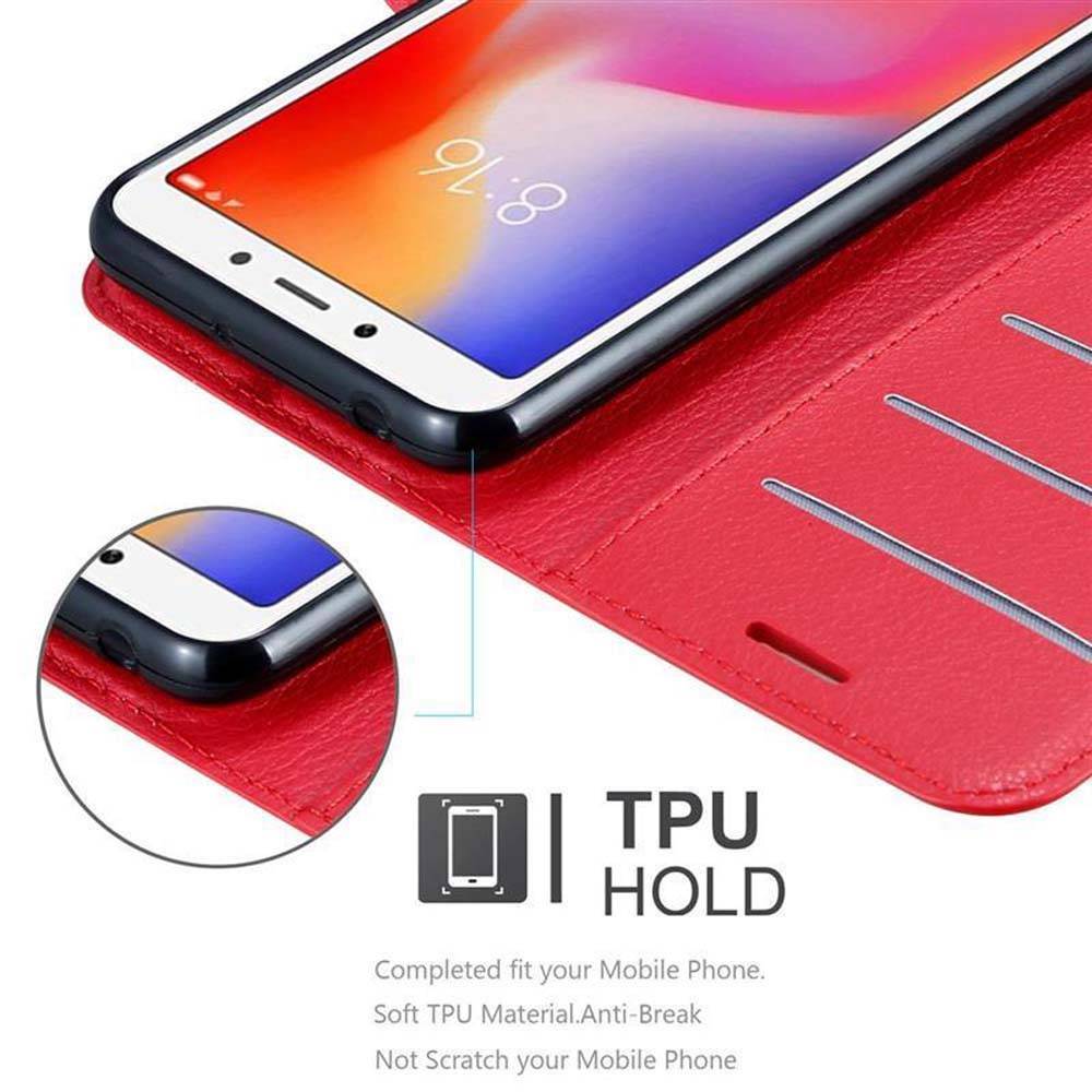 Cadorabo Hülle für Xiaomi RedMi 6A Schutz Hülle in Rot Handyhülle Etui Case Cover Magnetverschluss