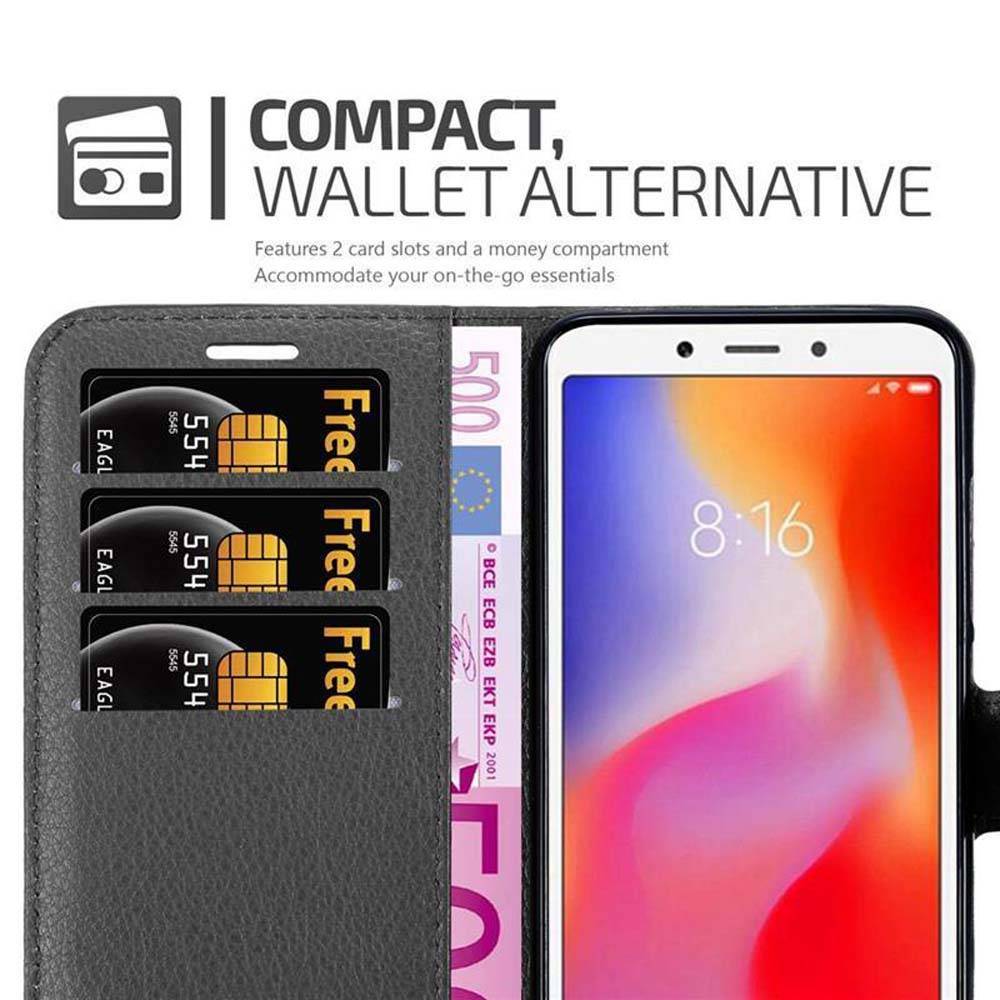 Cadorabo Hülle für Xiaomi RedMi 6A Schutz Hülle in Schwarz Handyhülle Etui Case Cover Magnetverschluss