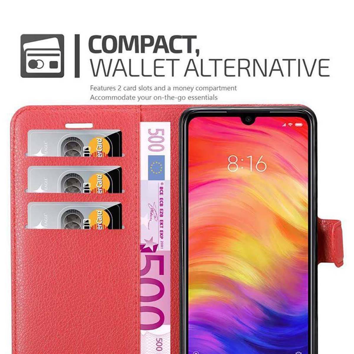 Cadorabo Hülle für Xiaomi RedMi NOTE 7 Schutz Hülle in Rot Handyhülle Etui Case Cover Magnetverschluss