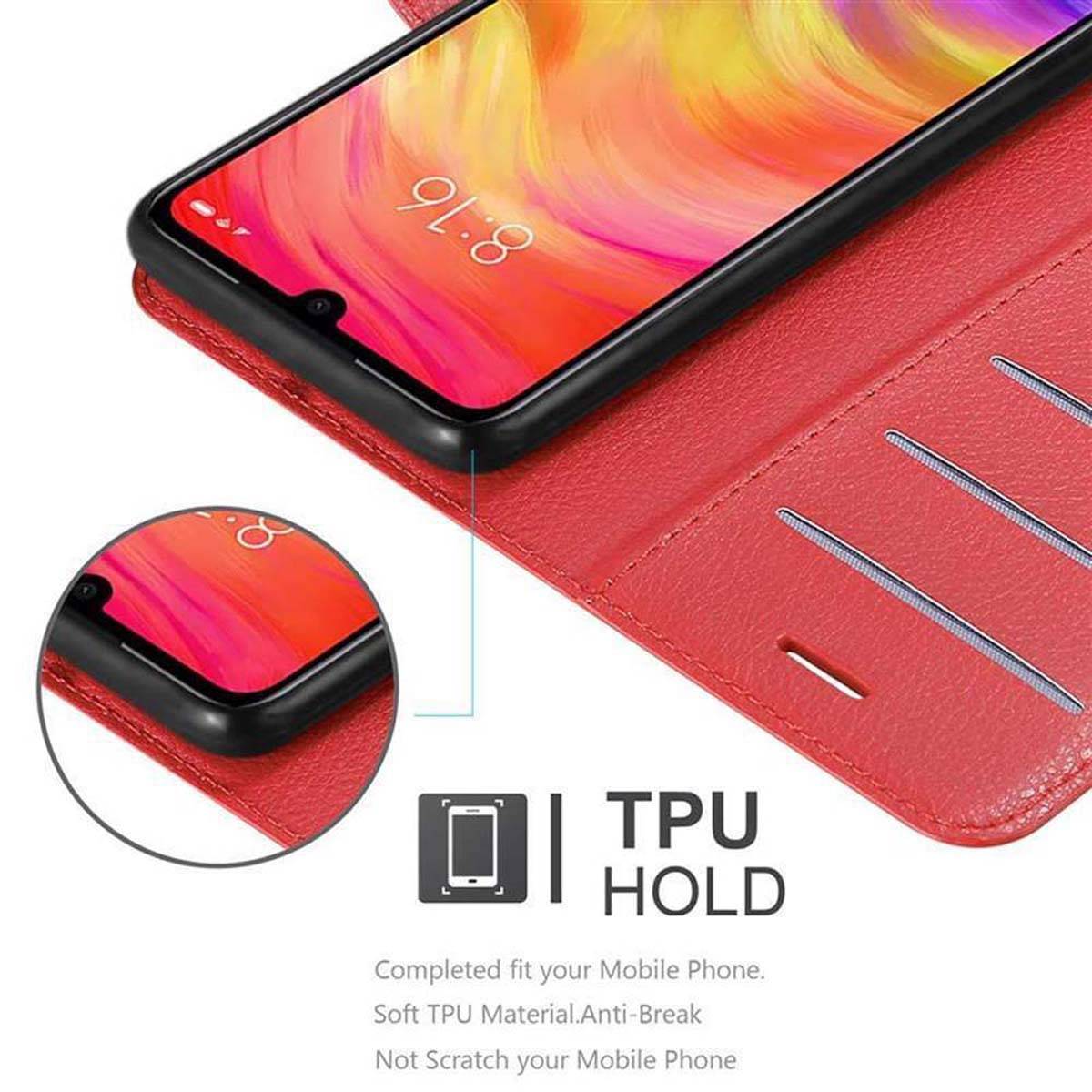 Cadorabo Hülle für Xiaomi RedMi NOTE 7 Schutz Hülle in Rot Handyhülle Etui Case Cover Magnetverschluss