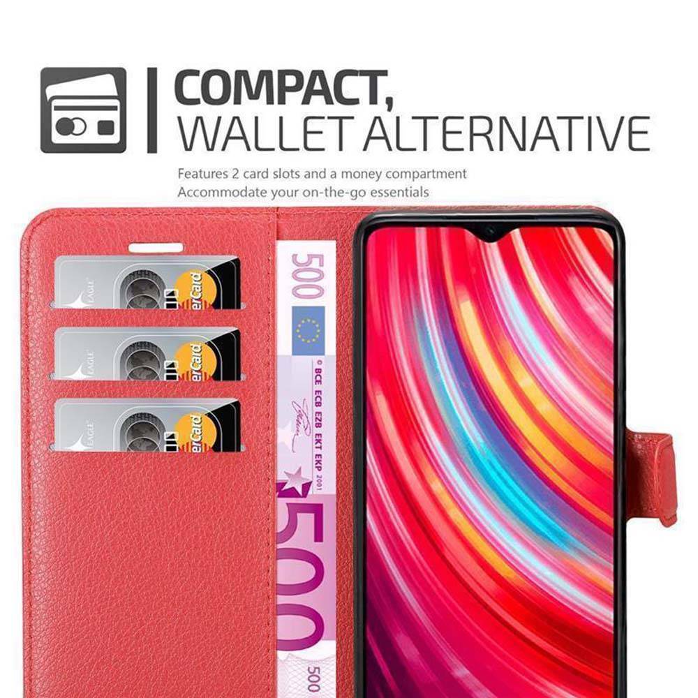 Cadorabo Hülle für Xiaomi RedMi NOTE 8 PRO Schutz Hülle in Rot Handyhülle Etui Case Cover Magnetverschluss