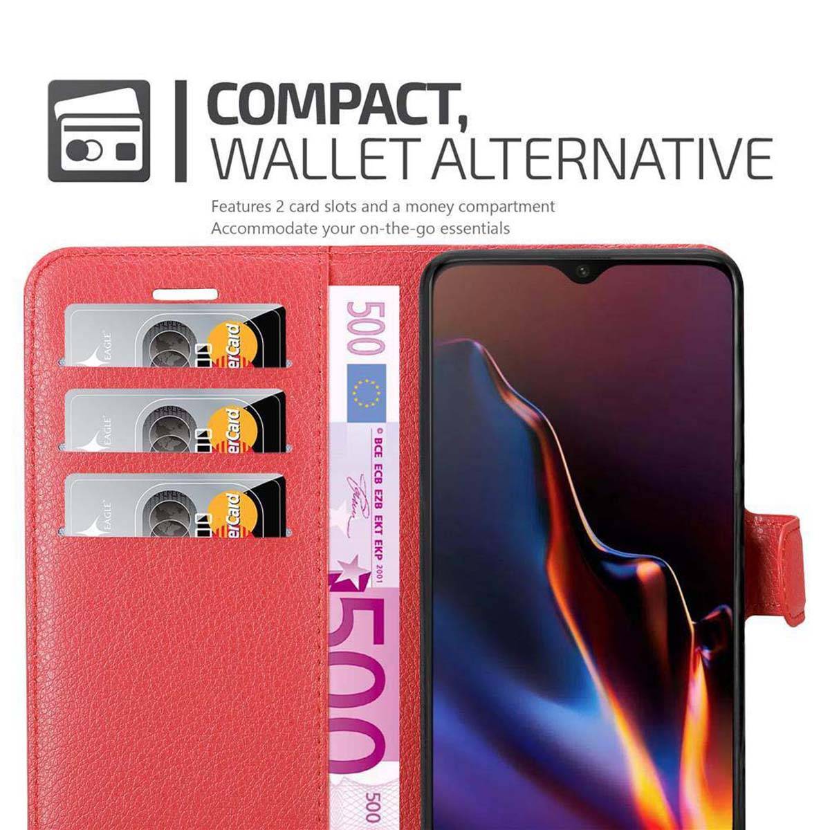 Cadorabo Hülle für OnePlus 7 Schutz Hülle in Rot Handyhülle Etui Case Cover Magnetverschluss