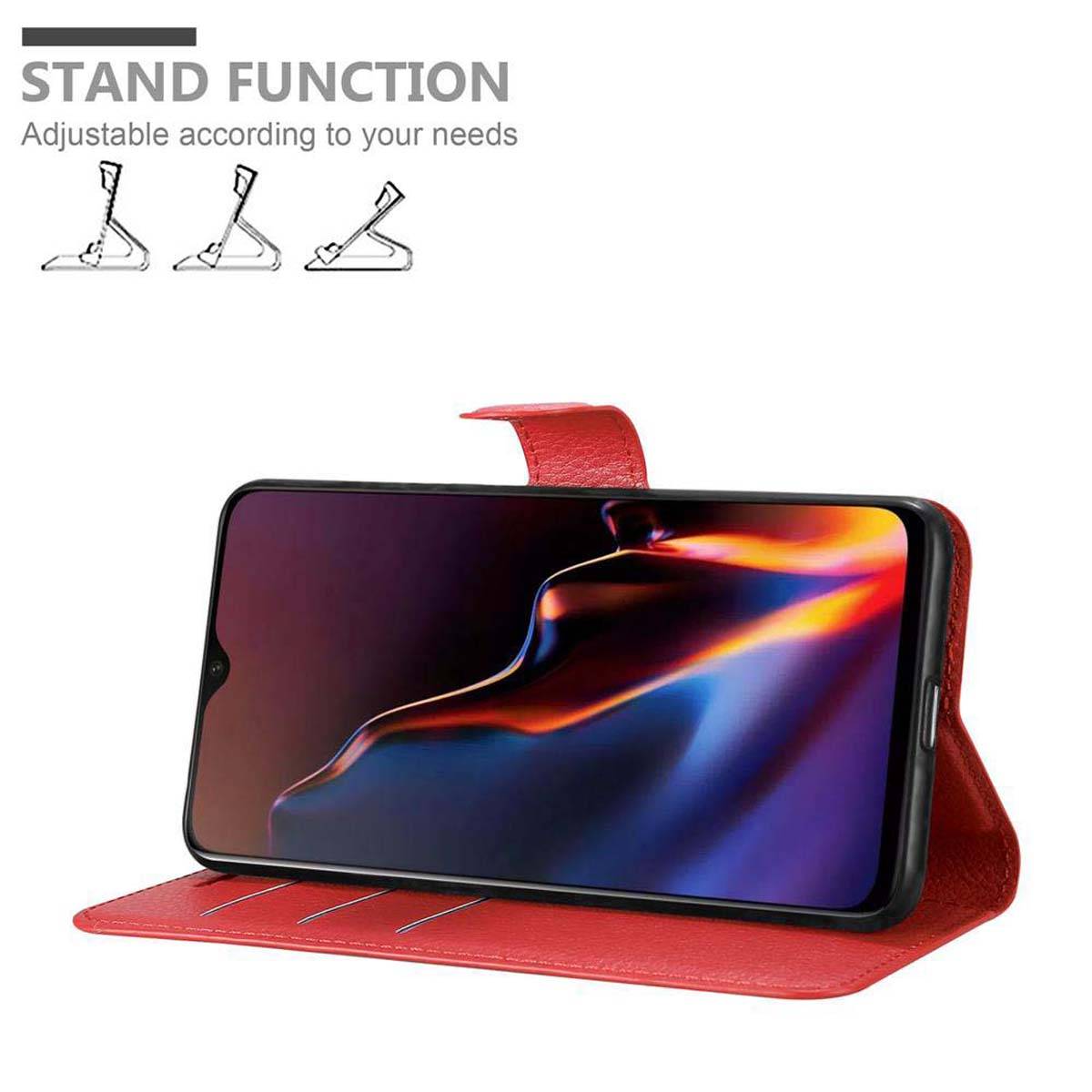 Cadorabo Hülle für OnePlus 7 Schutz Hülle in Rot Handyhülle Etui Case Cover Magnetverschluss