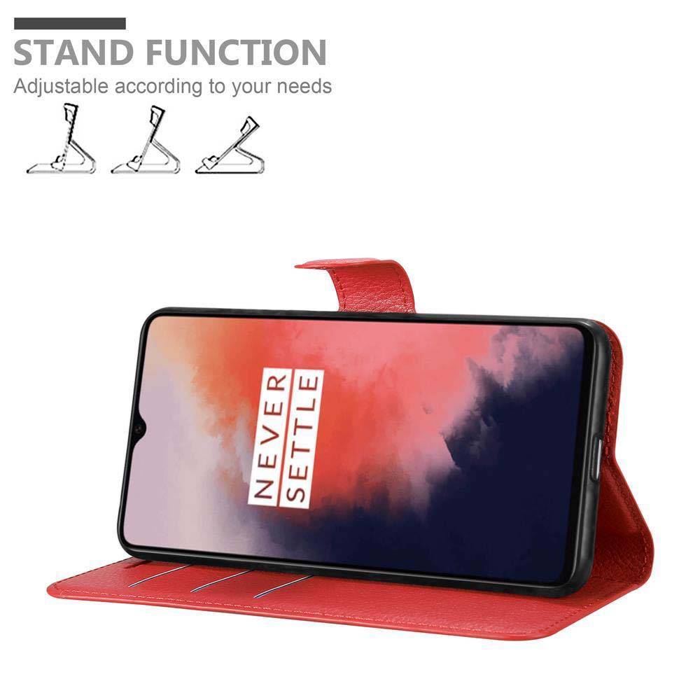 Cadorabo Hülle für OnePlus 7T Schutz Hülle in Rot Handyhülle Etui Case Cover Magnetverschluss