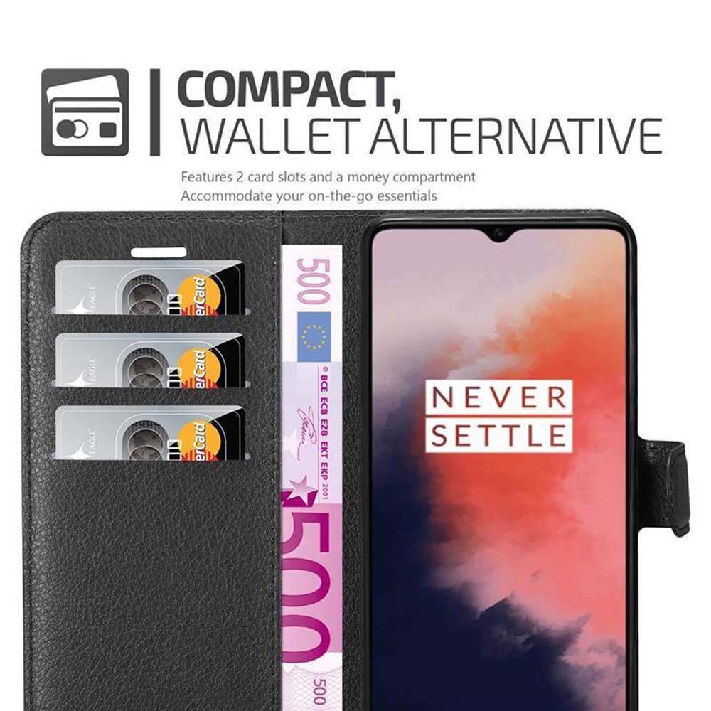 Cadorabo Hülle für OnePlus 7T Schutz Hülle in Schwarz Handyhülle Etui Case Cover Magnetverschluss
