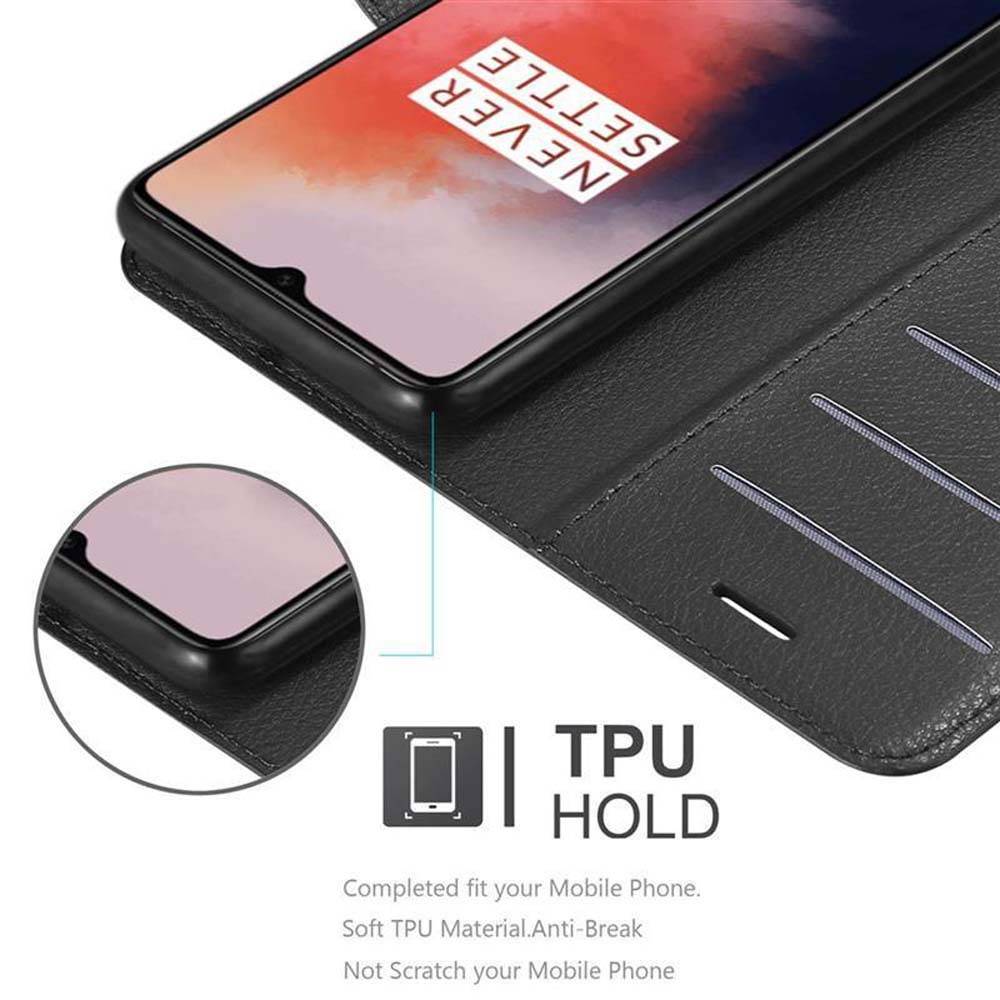 Cadorabo Hülle für OnePlus 7T Schutz Hülle in Schwarz Handyhülle Etui Case Cover Magnetverschluss
