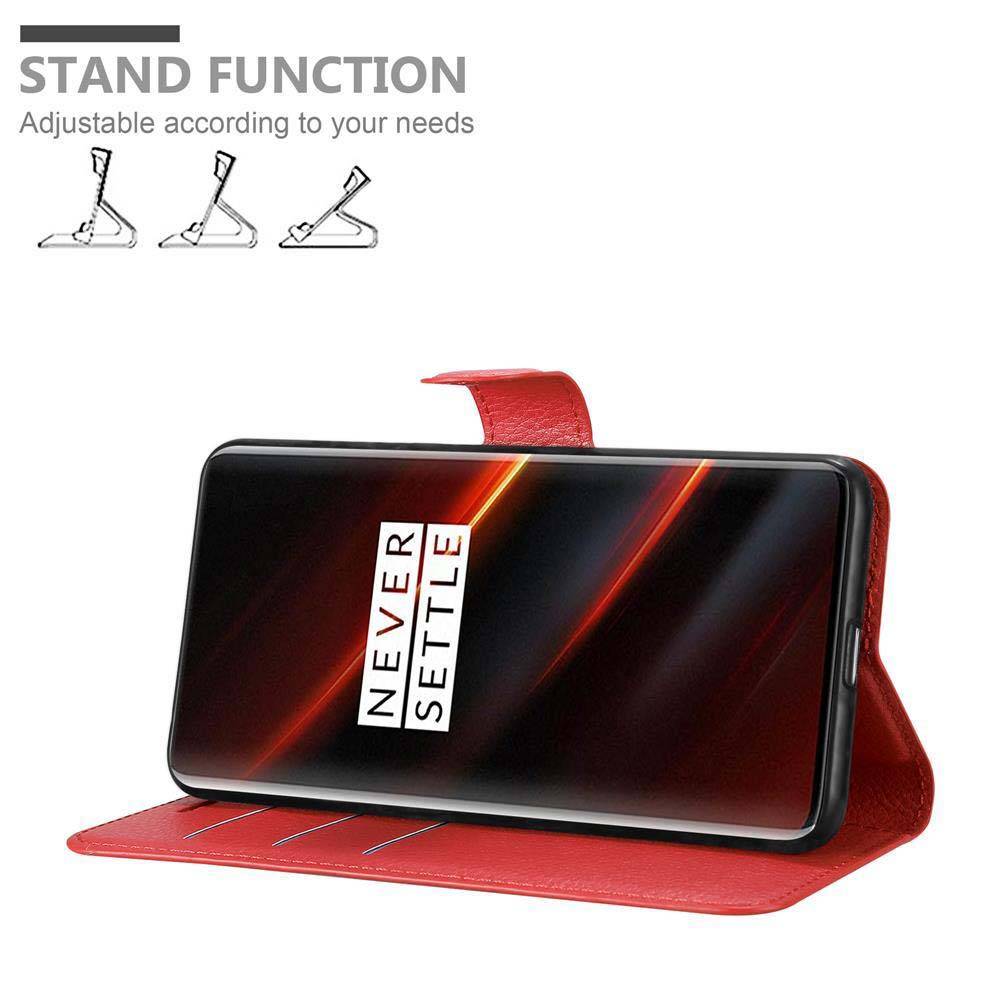 Cadorabo Hülle für OnePlus 7T PRO Schutz Hülle in Rot Handyhülle Etui Case Cover Magnetverschluss