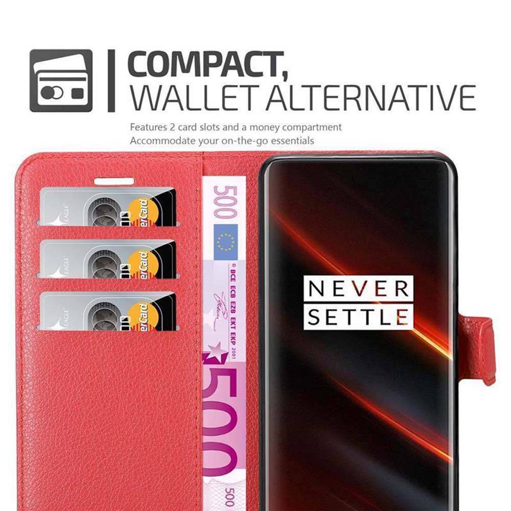 Cadorabo Hülle für OnePlus 7T PRO Schutz Hülle in Rot Handyhülle Etui Case Cover Magnetverschluss