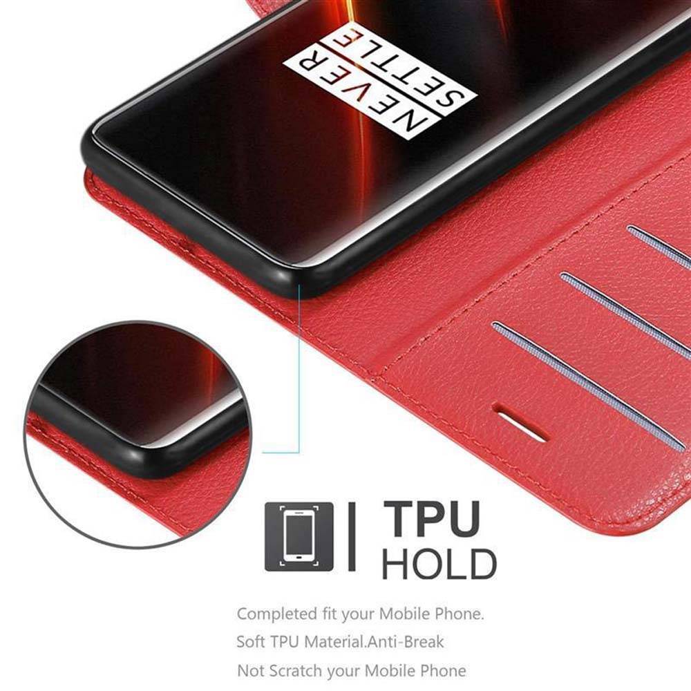 Cadorabo Hülle für OnePlus 7T PRO Schutz Hülle in Rot Handyhülle Etui Case Cover Magnetverschluss