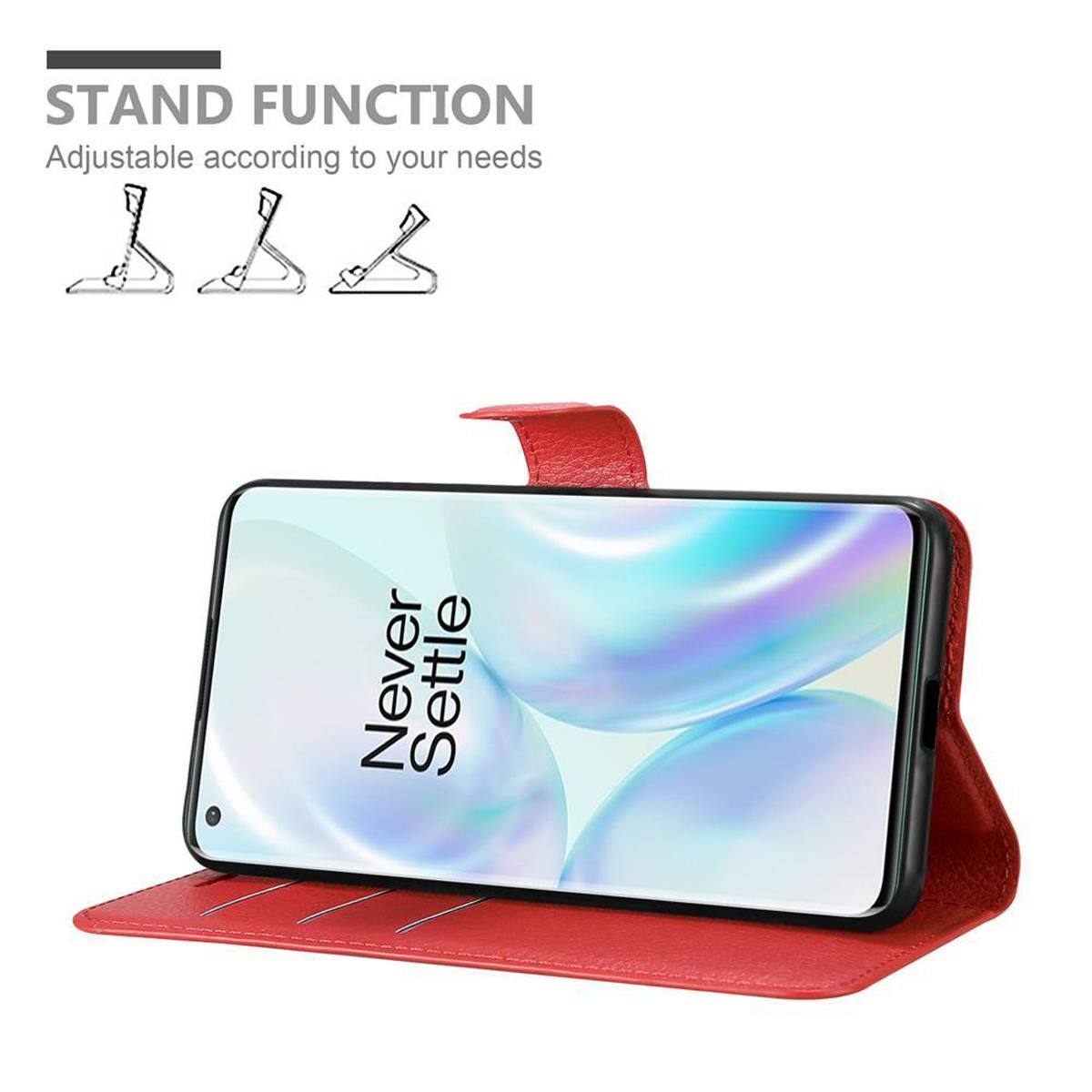 Cadorabo Hülle für OnePlus 8 PRO Schutz Hülle in Rot Handyhülle Etui Case Cover Magnetverschluss