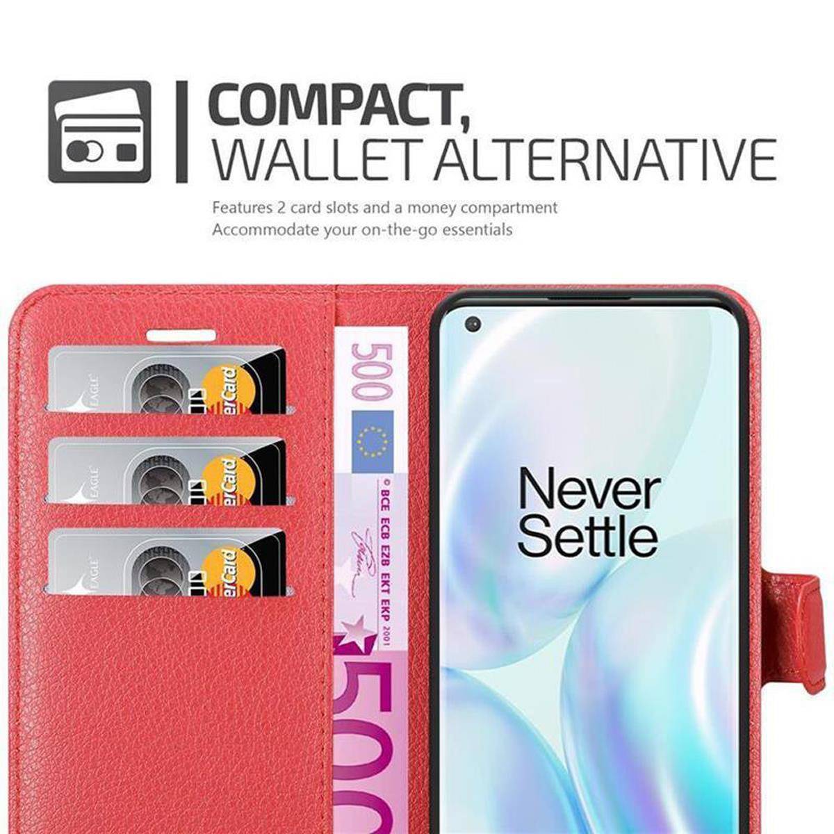 Cadorabo Hülle für OnePlus 8 PRO Schutz Hülle in Rot Handyhülle Etui Case Cover Magnetverschluss