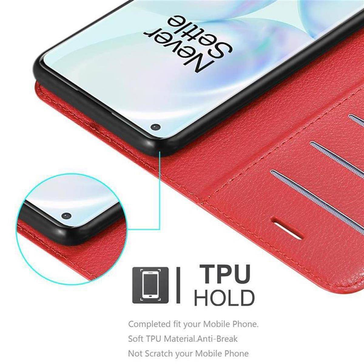 Cadorabo Hülle für OnePlus 8 PRO Schutz Hülle in Rot Handyhülle Etui Case Cover Magnetverschluss