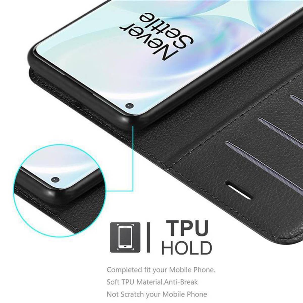 Cadorabo Hülle für OnePlus 8 PRO Schutz Hülle in Schwarz Handyhülle Etui Case Cover Magnetverschluss