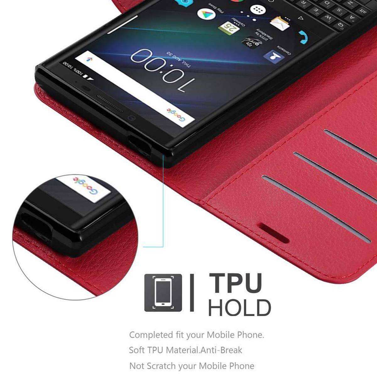 Cadorabo Hülle für Blackberry KEY 2 LE Schutz Hülle in Rot Handyhülle Etui Case Cover Magnetverschluss