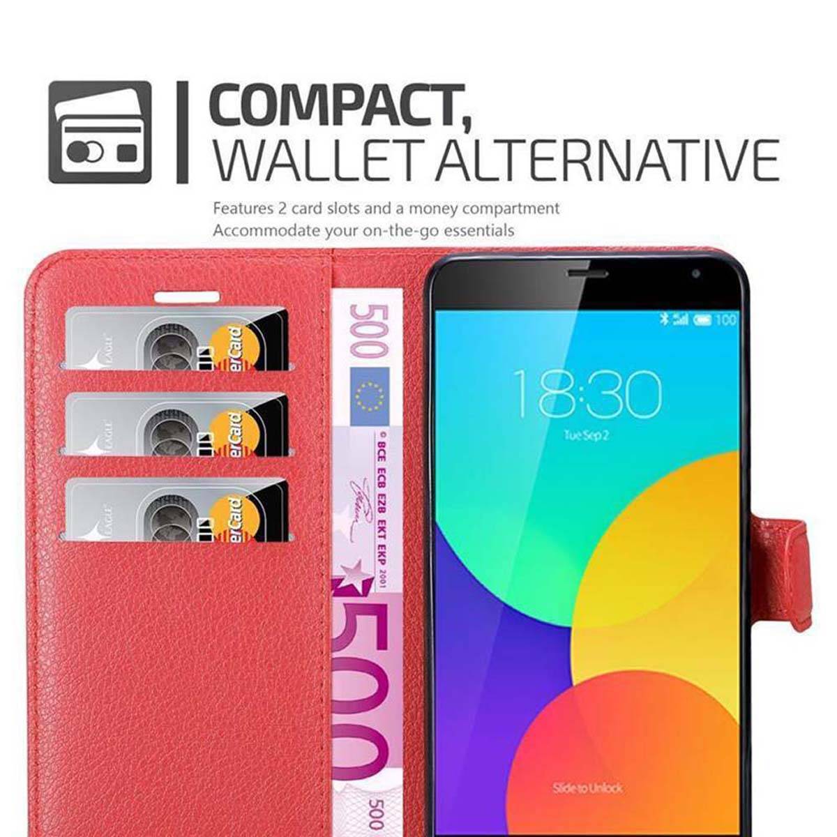 Cadorabo Hülle für MEIZU MX4 Schutz Hülle in Rot Handyhülle Etui Case Cover Magnetverschluss