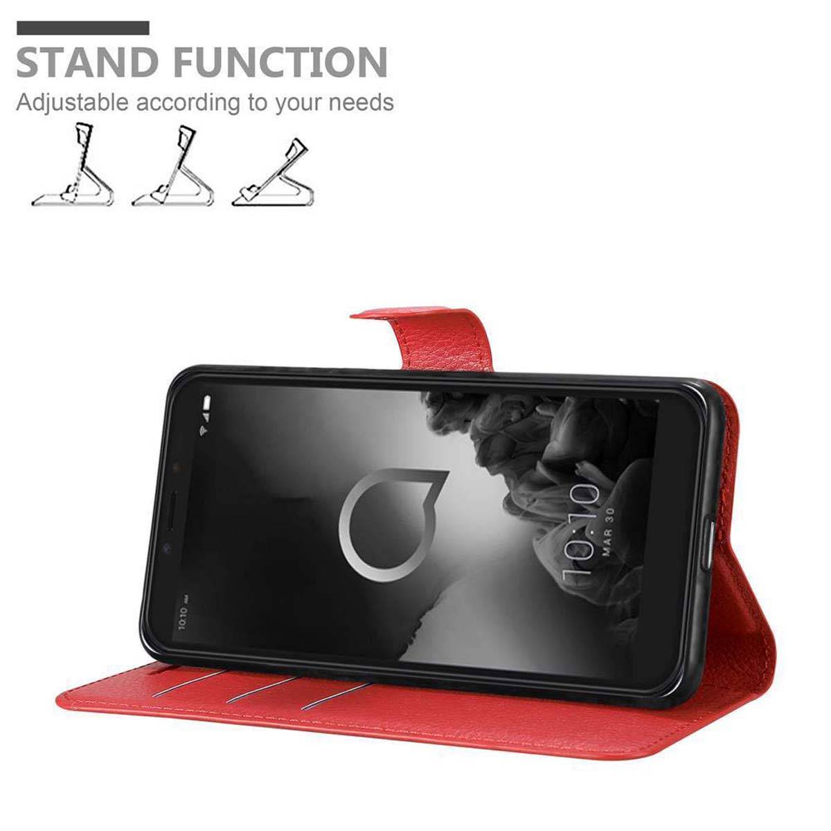 Cadorabo Hülle für Alcatel 1C 2019 Schutz Hülle in Rot Handyhülle Etui Case Cover Magnetverschluss