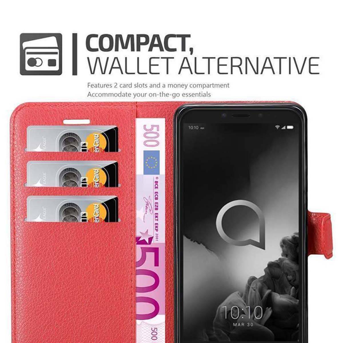 Cadorabo Hülle für Alcatel 1C 2019 Schutz Hülle in Rot Handyhülle Etui Case Cover Magnetverschluss