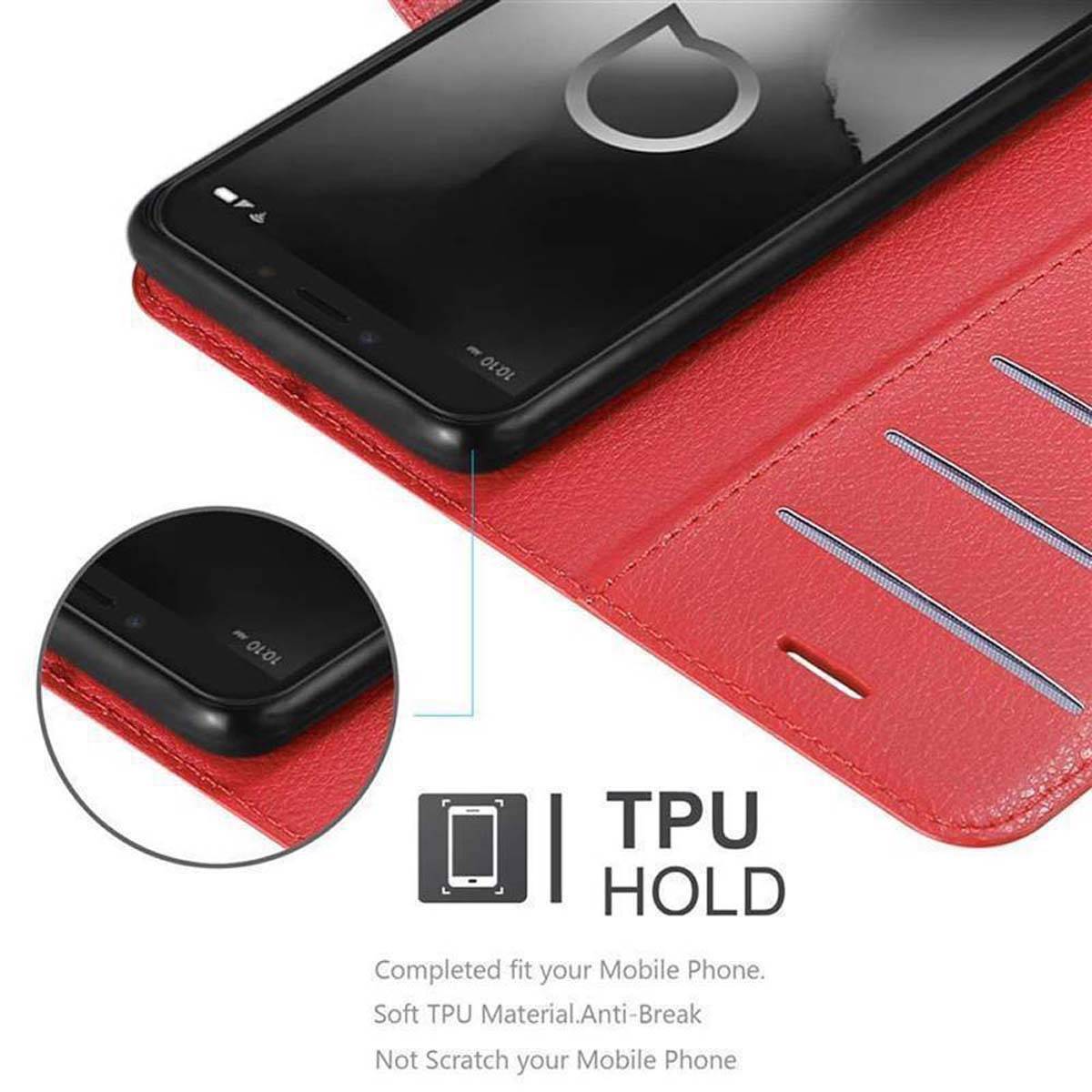Cadorabo Hülle für Alcatel 1S 2019 Schutz Hülle in Rot Handyhülle Etui Case Cover Magnetverschluss