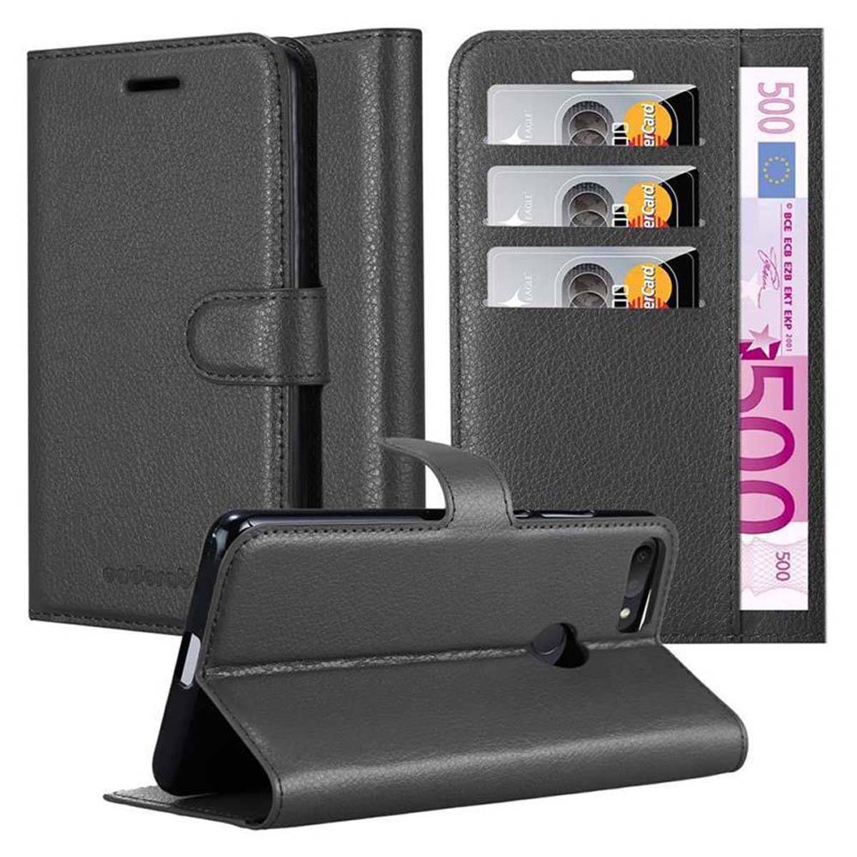 Cadorabo Hülle für Alcatel 1S 2019 Schutz Hülle in Schwarz Handyhülle Etui Case Cover Magnetverschluss