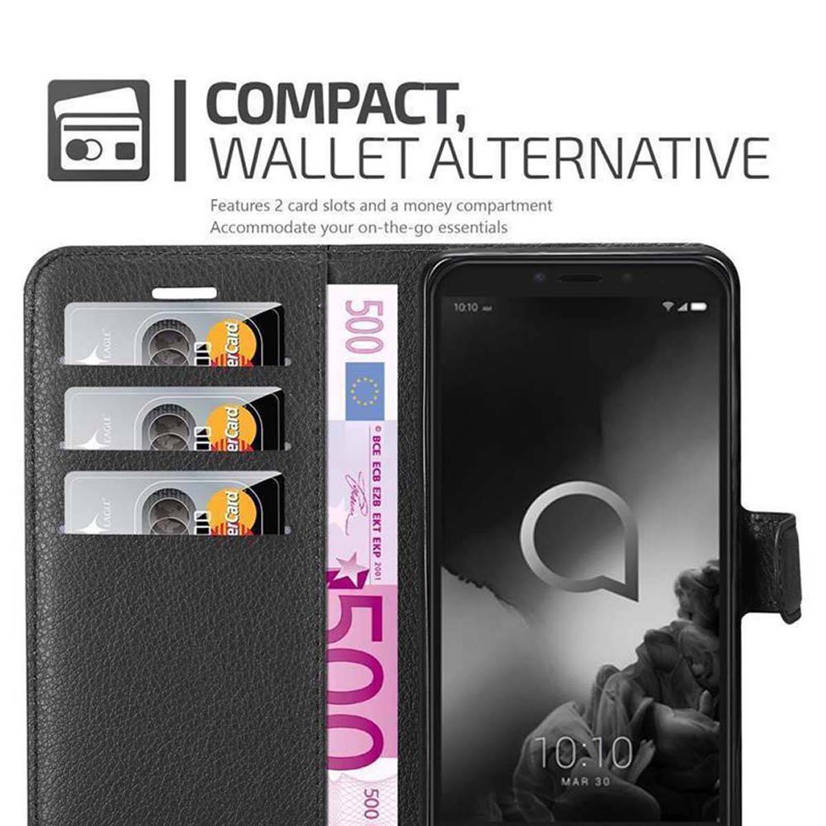 Cadorabo Hülle für Alcatel 1S 2019 Schutz Hülle in Schwarz Handyhülle Etui Case Cover Magnetverschluss