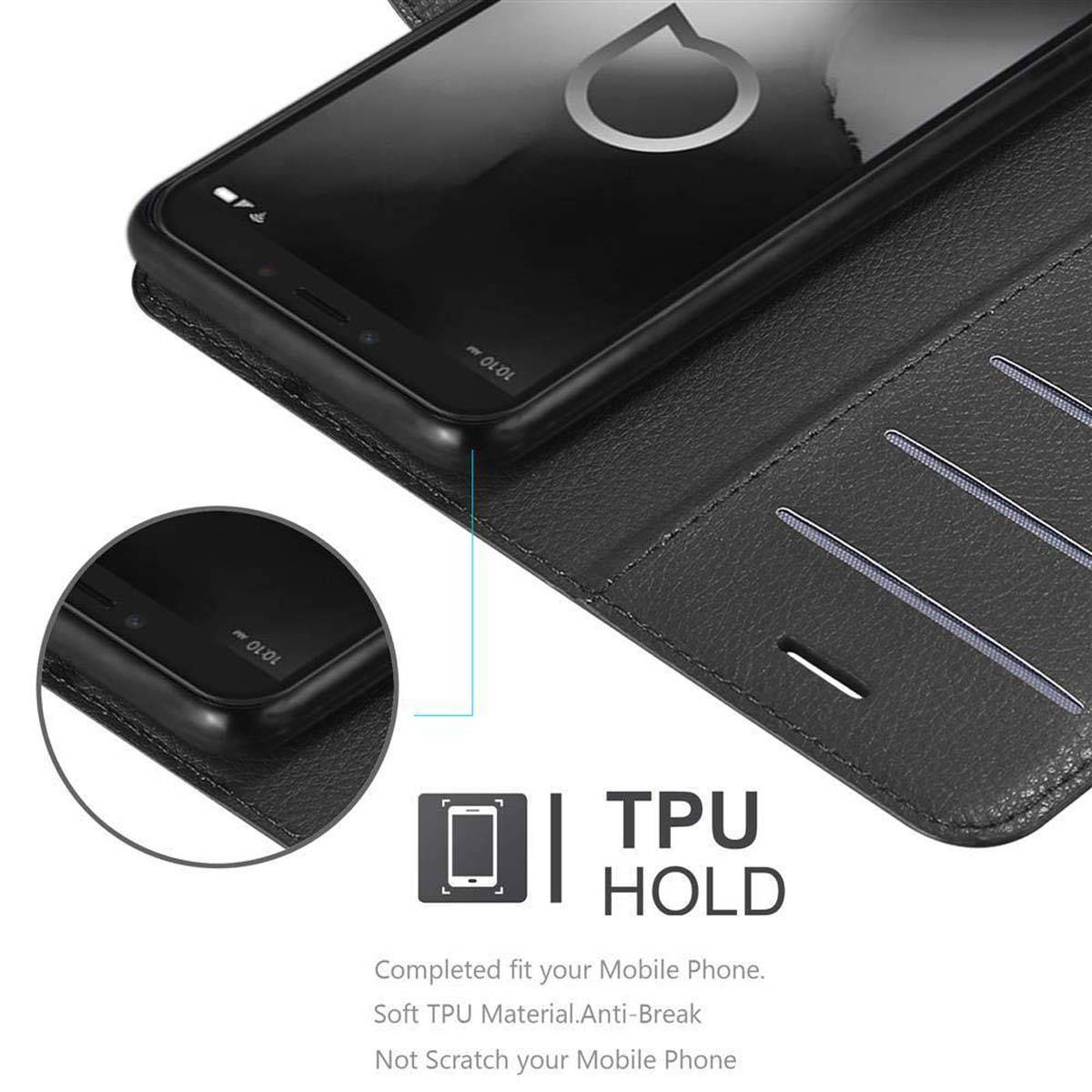 Cadorabo Hülle für Alcatel 1S 2019 Schutz Hülle in Schwarz Handyhülle Etui Case Cover Magnetverschluss