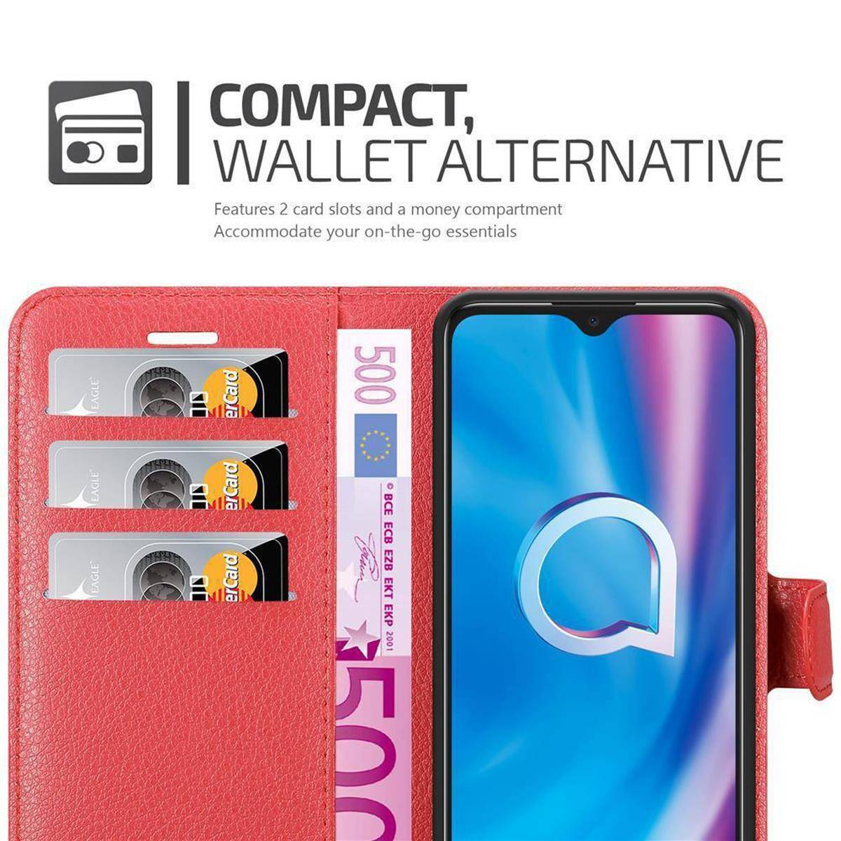 Cadorabo Hülle für Alcatel 1S 2020 Schutz Hülle in Rot Handyhülle Etui Case Cover Magnetverschluss