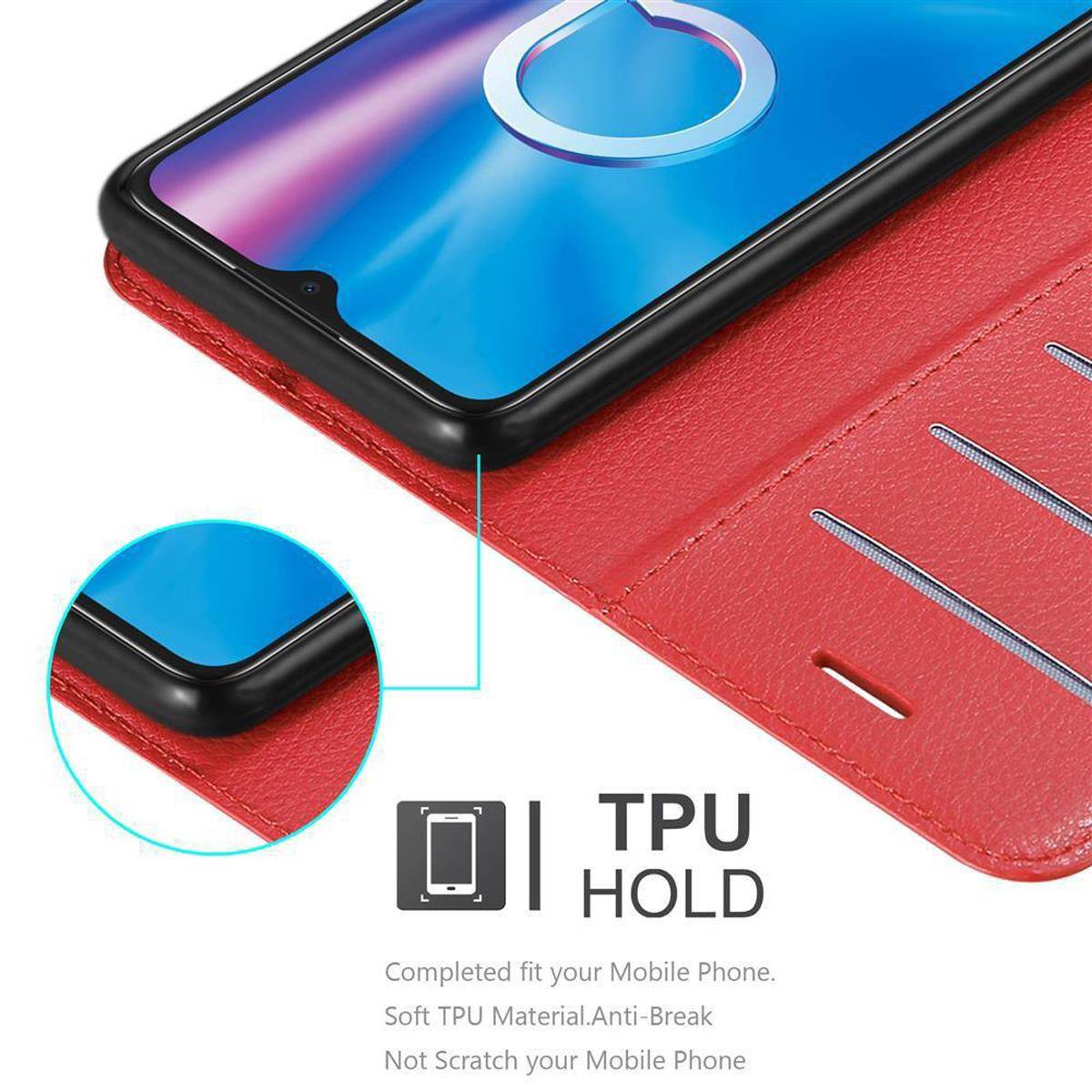 Cadorabo Hülle für Alcatel 1S 2020 Schutz Hülle in Rot Handyhülle Etui Case Cover Magnetverschluss