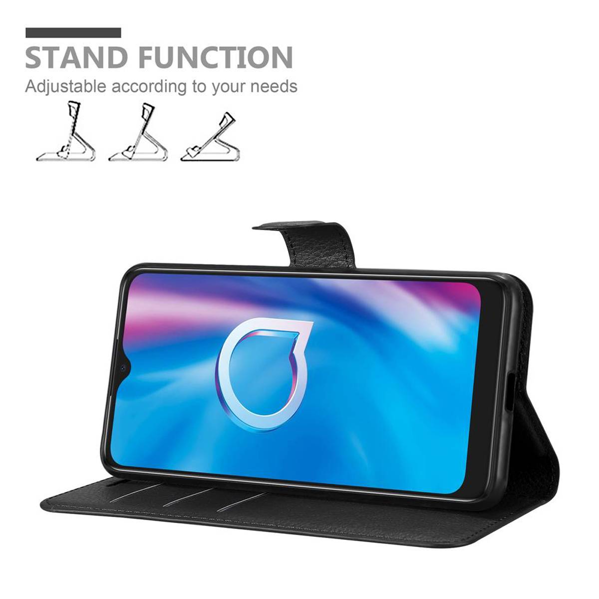Cadorabo Hülle für Alcatel 1S 2020 Schutz Hülle in Schwarz Handyhülle Etui Case Cover Magnetverschluss