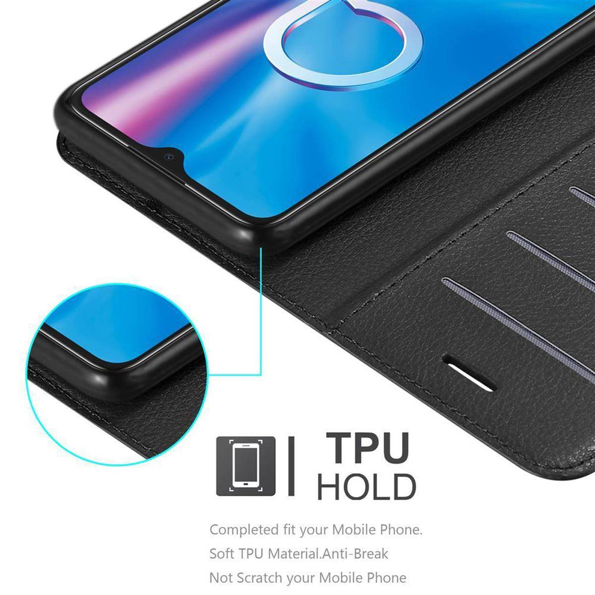 Cadorabo Hülle für Alcatel 1S 2020 Schutz Hülle in Schwarz Handyhülle Etui Case Cover Magnetverschluss