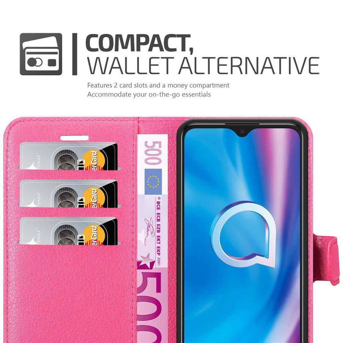 Cadorabo Hülle für Alcatel 1S 2020 Schutz Hülle in Pink Handyhülle Etui Case Cover Magnetverschluss