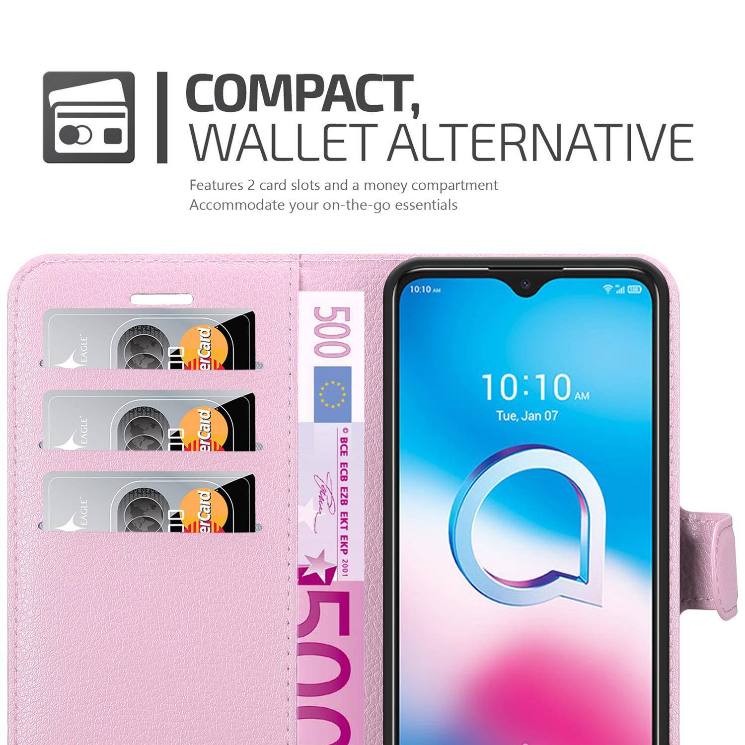Cadorabo Hülle für Alcatel 1S 2020 Schutz Hülle in Rosa Handyhülle Etui Case Cover Magnetverschluss