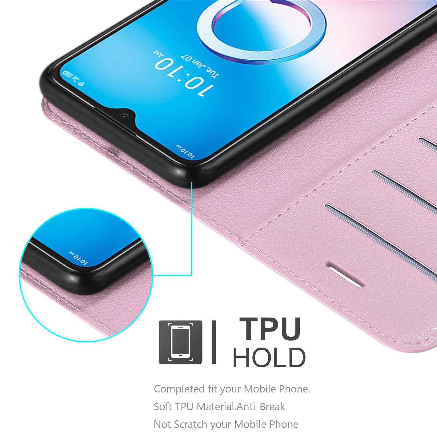 Cadorabo Hülle für Alcatel 1S 2020 Schutz Hülle in Rosa Handyhülle Etui Case Cover Magnetverschluss