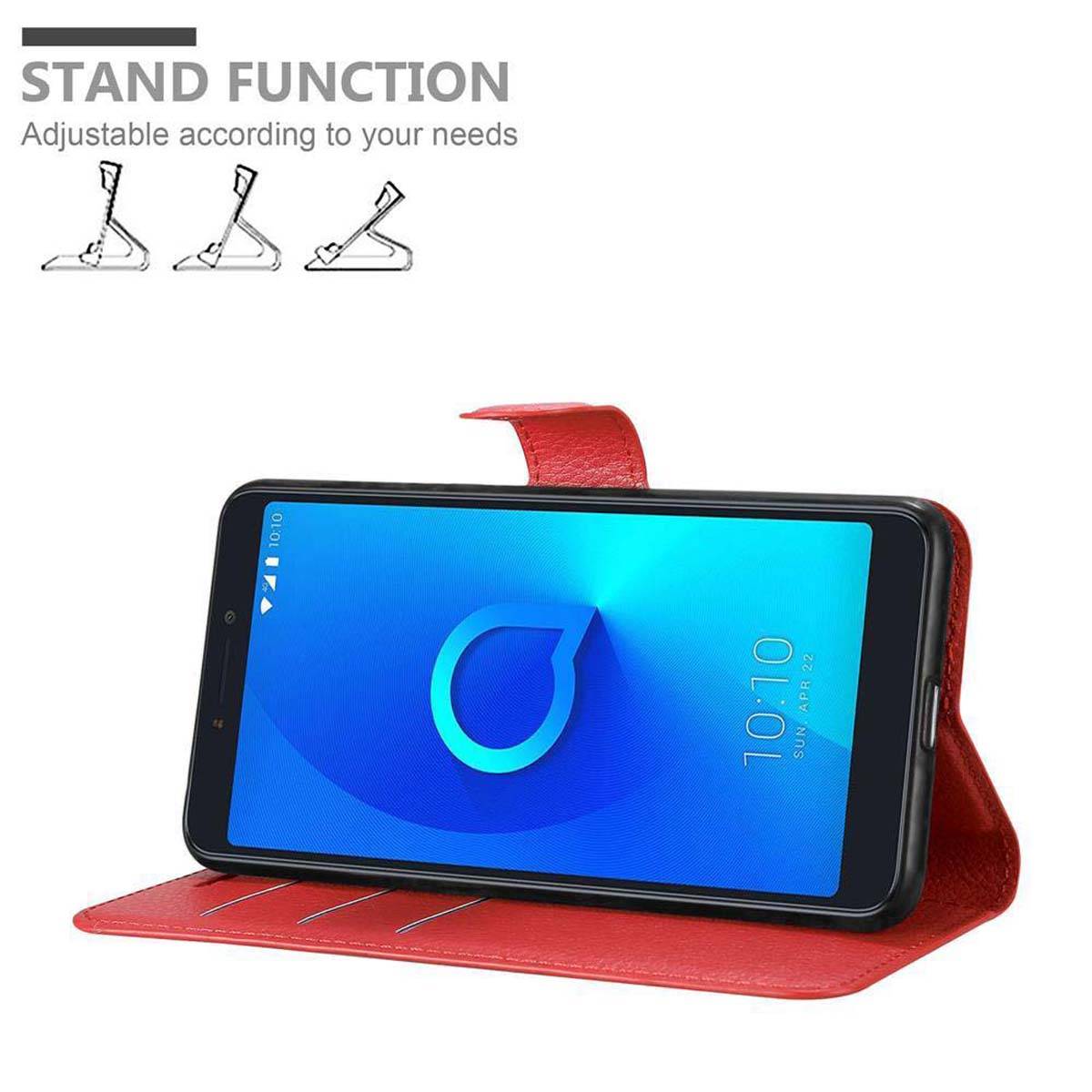 Cadorabo Hülle für Alcatel 3C Schutz Hülle in Rot Handyhülle Etui Case Cover Magnetverschluss