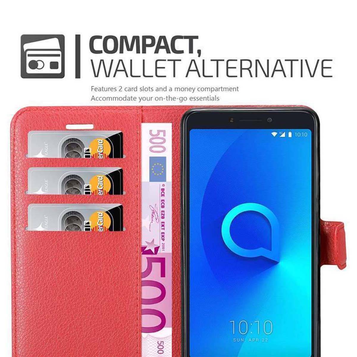 Cadorabo Hülle für Alcatel 3C Schutz Hülle in Rot Handyhülle Etui Case Cover Magnetverschluss