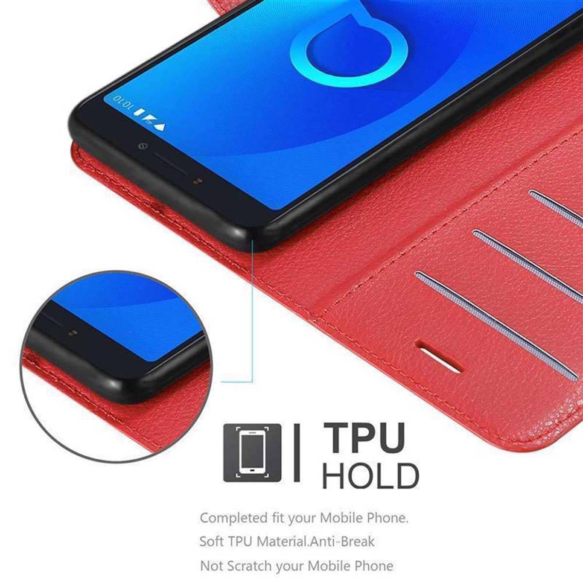 Cadorabo Hülle für Alcatel 3C Schutz Hülle in Rot Handyhülle Etui Case Cover Magnetverschluss
