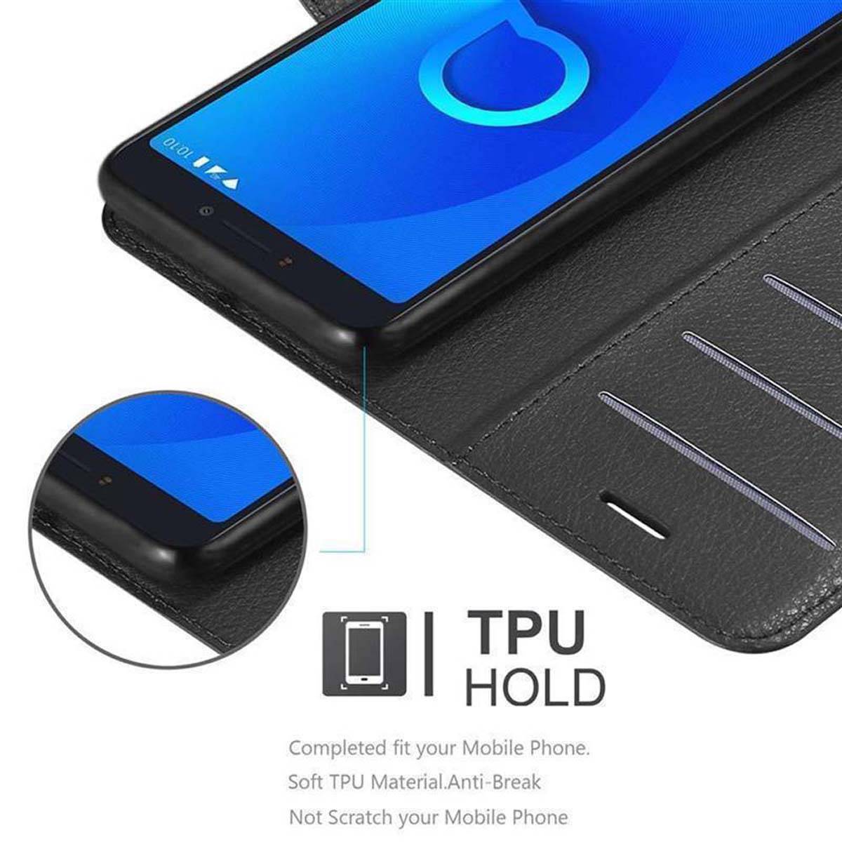 Cadorabo Hülle für Alcatel 3C Schutz Hülle in Schwarz Handyhülle Etui Case Cover Magnetverschluss