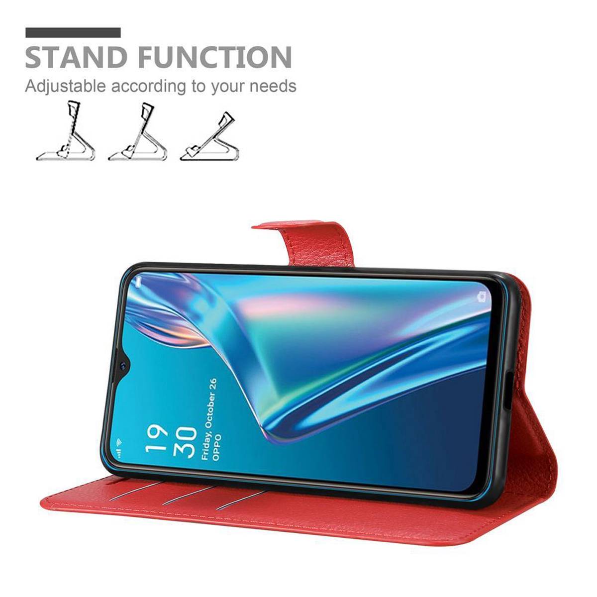 Cadorabo Hülle für Oppo A12 Schutz Hülle in Rot Handyhülle Etui Case Cover Magnetverschluss
