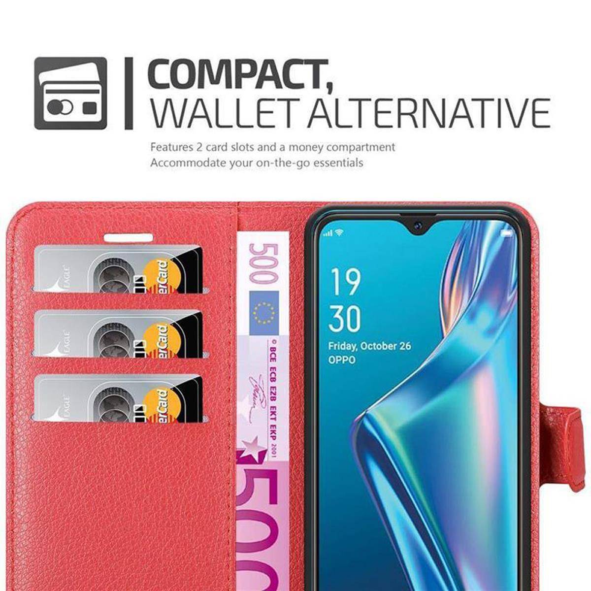 Cadorabo Hülle für Oppo A12 Schutz Hülle in Rot Handyhülle Etui Case Cover Magnetverschluss